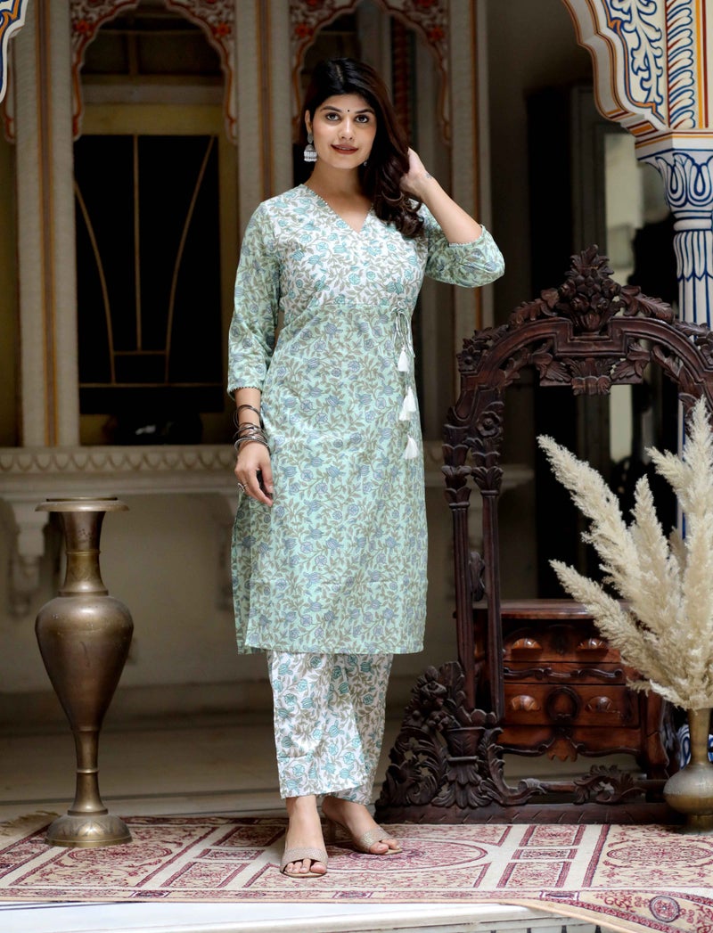Miravan Women's Green Hand Block Printed Kurta for Women - Image 5